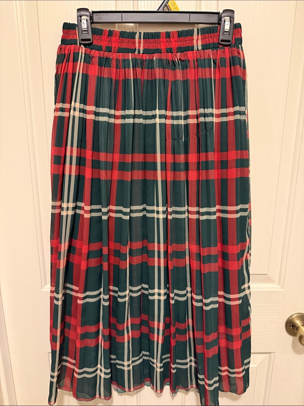 Amazon Pleated Midi Skirt in Red, Green and Cream Plaid